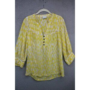 Dolan 3/4 Puff Sleeve Semi Sheer Tunic Top-Size Large-100% Silk Trim